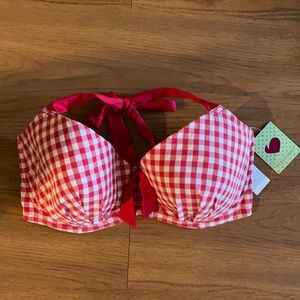 Red and white gingham bikini top